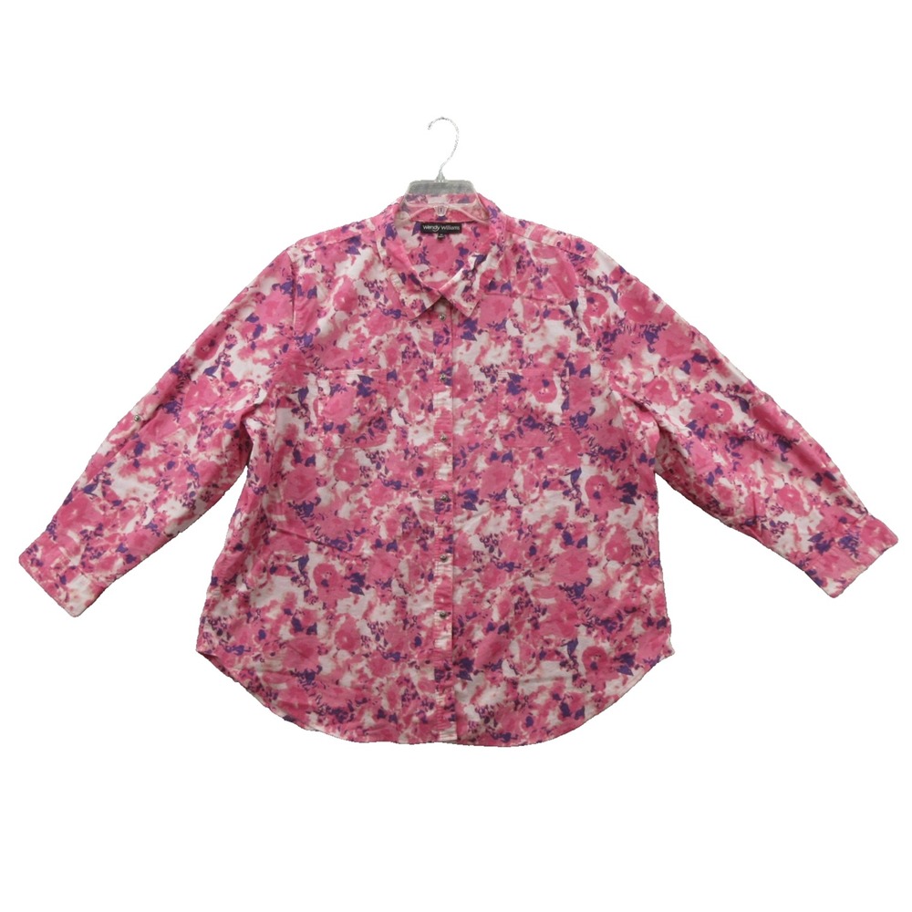 Wendy Williams Womens Blouse 3X Long Sleeve Button Up Cotton Blend
